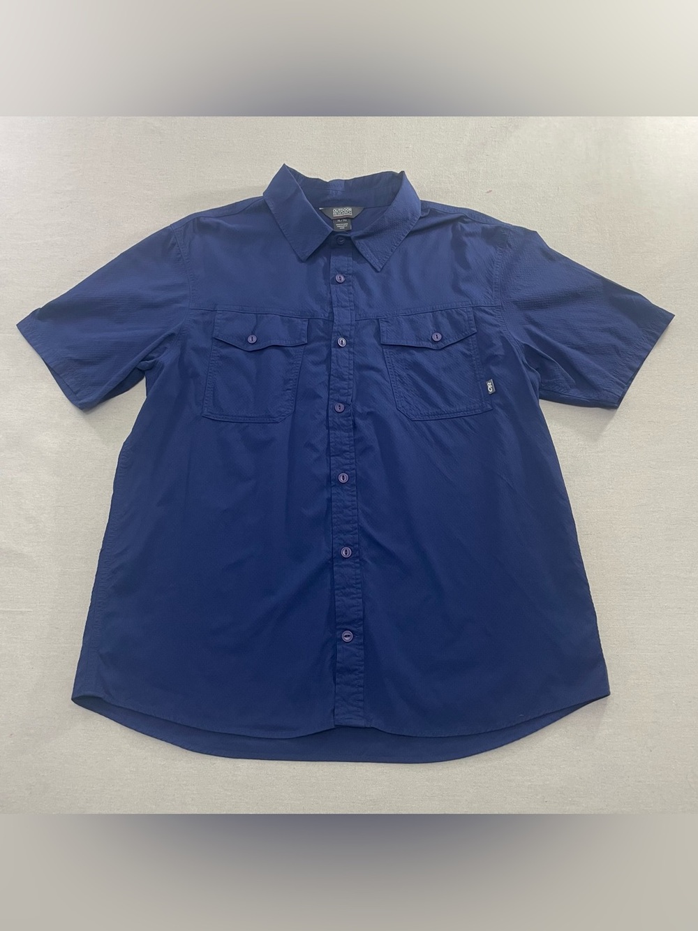 Outdoor Research Shirt Mens XL Button Up Navy Blue Seersucker Ripstop Wanderer